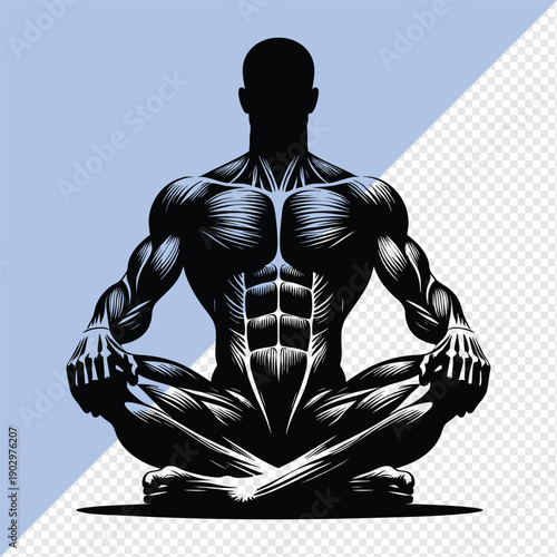 illustration of a muscular man in a meditative pose detailed muscle structure for fitness and wellness concepts isolated on white isolated on white background