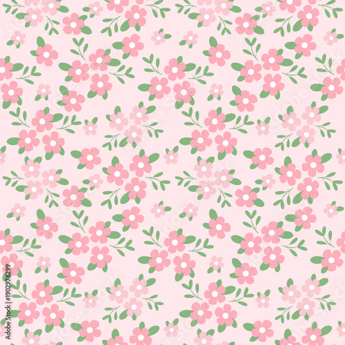Cute Pink Floral Seamless Pattern for Spring Background