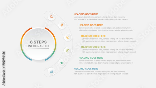 6 Steps Circular Business Process Workflow Infographic Template with Icons
