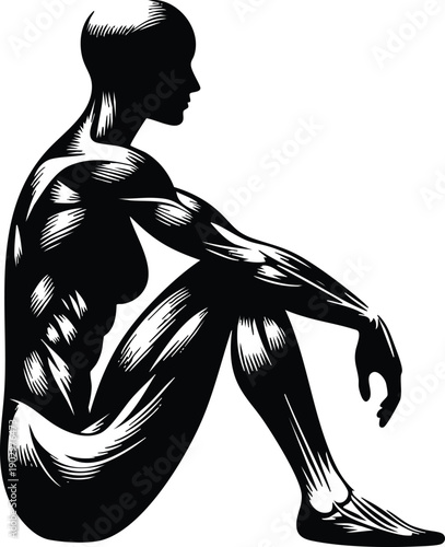 Silhouette of a muscular woman sitting detailed illustration for fitness and health concepts isolated on white background