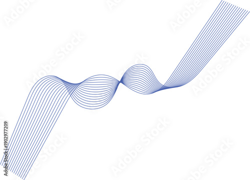 Vector illustration of a blue ribbon wave isolated on white background with a motion curve design and gradient line pattern for a digital business banner backdrop