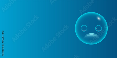 Stock photo of blue balloon bubbles on a blue background with a sad face. Blue Monday concept. eps 10