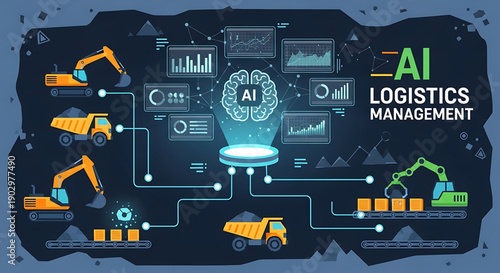 Ai logistics management system with heavy machinery and data analysis for efficient supply chain operations