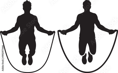 Silhouette of man jumping rope for fitness and exercise