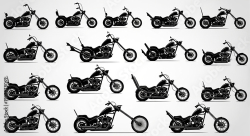 Collection of Chopper Motorcycle Silhouettes.