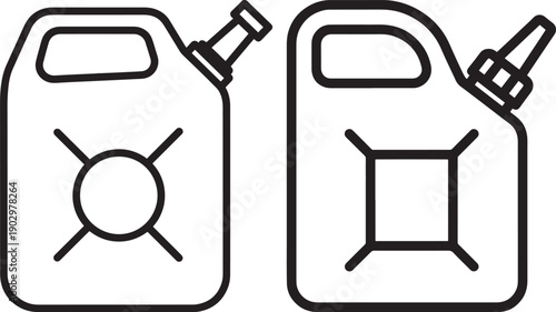 Jerrycan or fuel container icon set for liquid transport