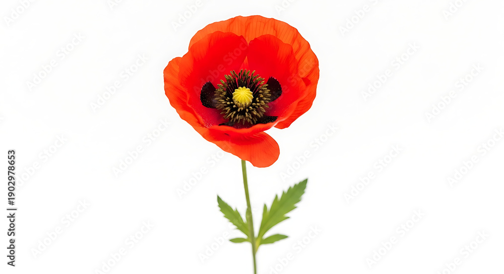Obraz premium A vibrant red poppy flower standing alone on a white background