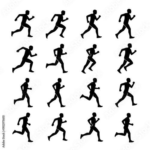 Running icon silhouette black vector run and jog symbol set on white background