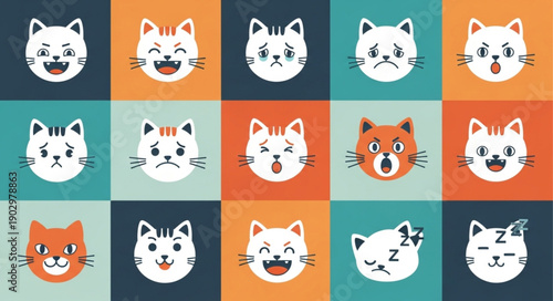 Collection of Cat Faces Expressing Different Emotions.