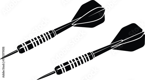 Dart arrows silhouette vector illustration, professional steel tip darts set for target games, sport competition concept, black and white icon design