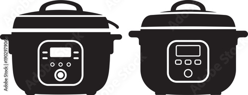 Electric pressure cooker icon set for modern kitchen cooking