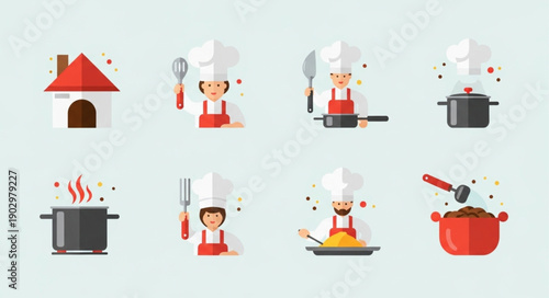 Collection of chef icons and cooking elements.