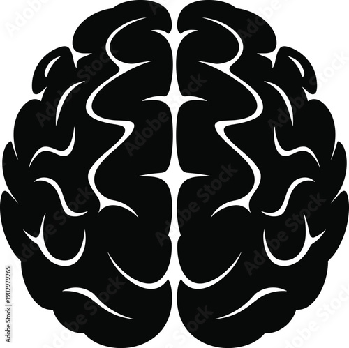 Black and white human brain illustration vector icon isolated on white background for medical science psychology neurology and creative mind concept