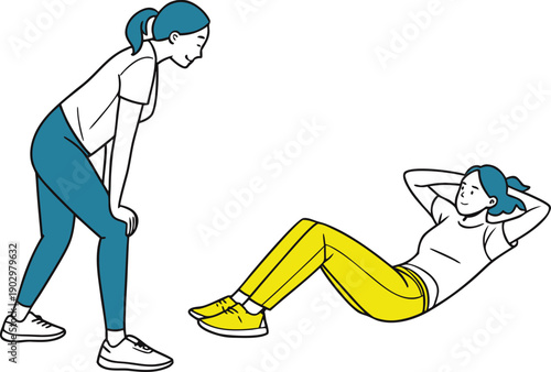 Flat Vector Illustration of Indoor Floor Exercise Workout