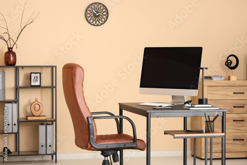 Workplace with modern compu...