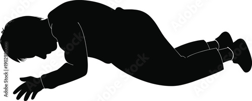 Black silhouette of a person lying face down on floor after falling down representing accident injury fainted unconscious or medical emergency