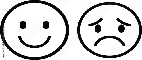 Happy and Sad Face Emotion Icon Set Showing Positive and Negative Feelings for User Feedback Rating Mood and Reaction Design