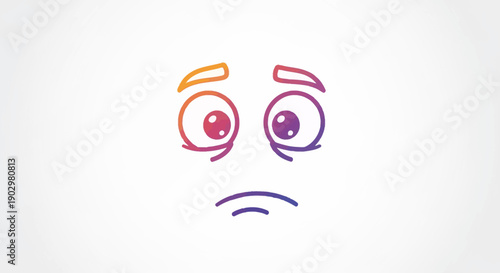Gradient outline cartoon face expressing sadness or worry on a clean white background