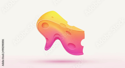 Vibrant Gradient Cheese Slice Digital Art Illustration Floating Playful Cartoon Style