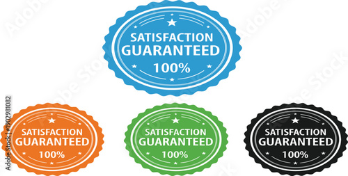 Satisfaction Guaranteed 100 Percent Badge Label Set in Multiple Colors for Quality Assurance Customer Trust Warranty and Marketing Design