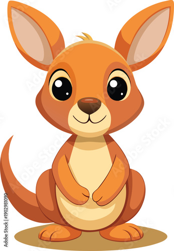 Cute baby kangaroo smiling cartoon character vector illustration flat design