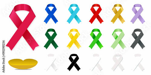 Collection of colorful awareness ribbons symbolizing support and remembrance