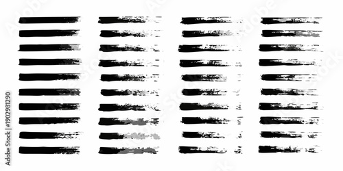 Abstract arrangement of rectangular black brushstrokes on a white background