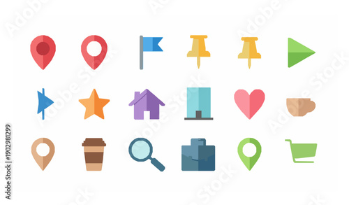 Colorful map pin and location marker flat vector icon set