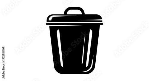 A simple black illustration of a trash can with a lid and handle