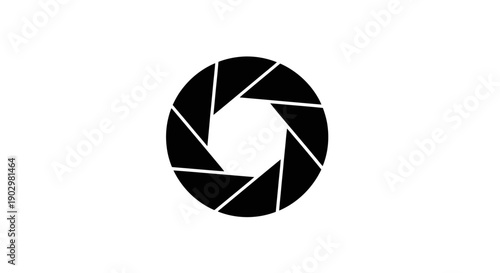 A graphic illustration of a camera shutter on a white background