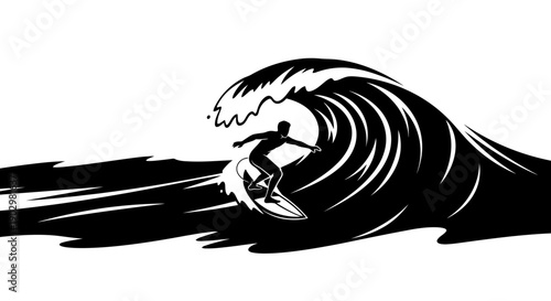 Surfer riding a massive ocean wave from a side viewpoint capture