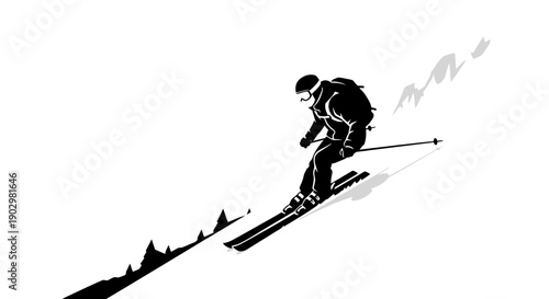 A skier in action, descending a snowy mountain slope with ski poles, captured from a side viewpoint.