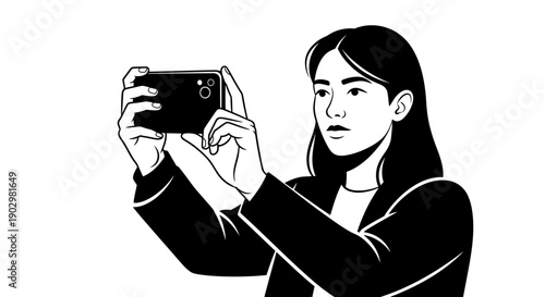 Woman taking a picture with her smartphone in a simple illustration