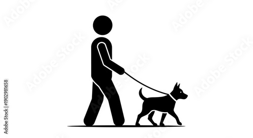 A person walking a dog on a leash in a simple illustration style