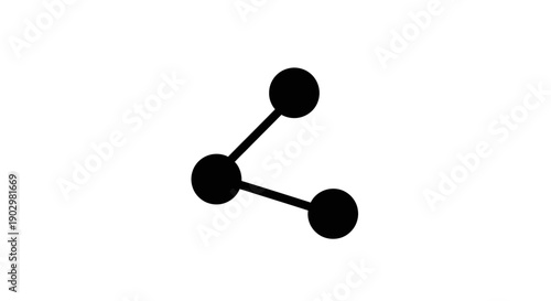 Molecule structure illustration featuring three connected spheres in a triangular formation viewed from a straightforward perspective