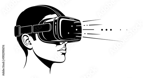 Man experiencing virtual reality technology with VR headset, exploring digital world