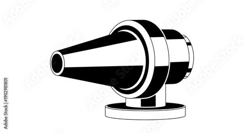 Telescope illustration on a stand viewed from the side in a simple graphic style