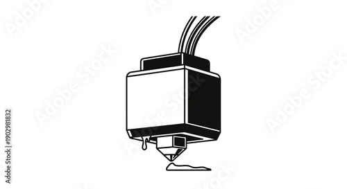 Simple line drawing of an electronic component with wires, possibly a sensor or a connector, viewed from the front