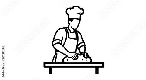 A chef preparing food on a kitchen table from a front view illustration