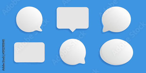 Collection of blank speech bubbles and thought balloons on blue