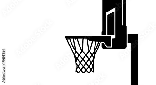 Basketball Hoop Illustration Showing Net and Backboard in Simple Black Lines