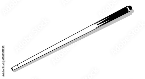 A detailed illustration of a cue stick viewed from a slight angle on a plain background