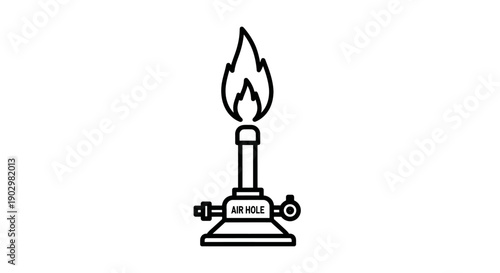 A simple line drawing of a burning Bunsen burner on a plain background