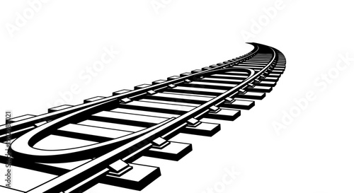 Railway tracks curving into the distance with multiple rails and sleepers in a graphic illustration