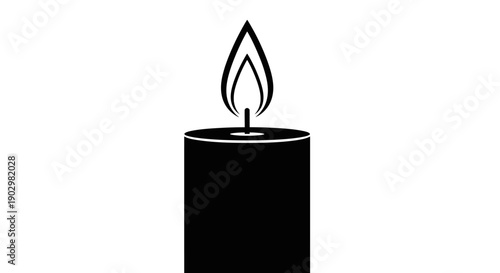 A burning candle stands alone on a simple background viewed from the front
