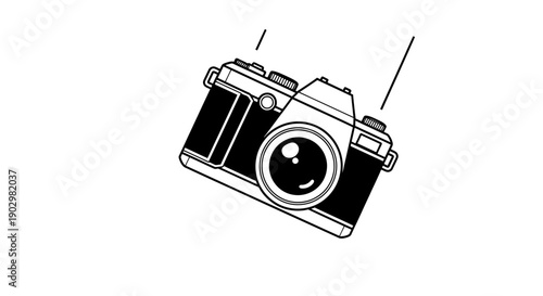 Detailed illustration of a vintage camera viewed from an angle on a clean background