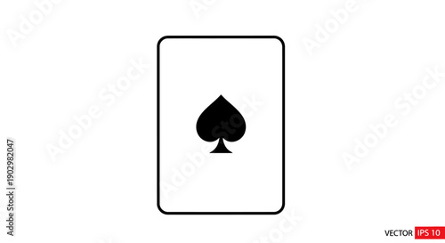 A simple black spade symbol on a playing card, isolated on a plain background, viewed directly from the front