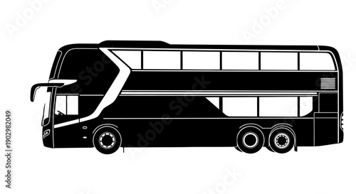 A black double-decker bus illustration on a plain white background viewed from the side