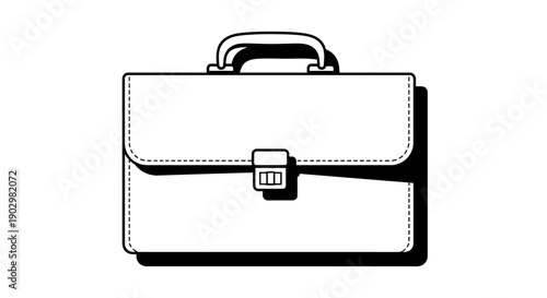 A black and white illustration of a briefcase with a handle on top, lock, and flap closure, viewed from the front.