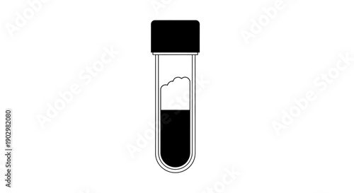 A laboratory test tube containing a black liquid is depicted in a simple illustration